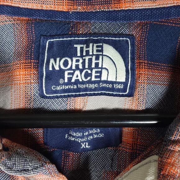 The North Face Men's XL Orange Multi Cotton Plaid Short sleeve Button Up Shirt - Picture 4 of 8
